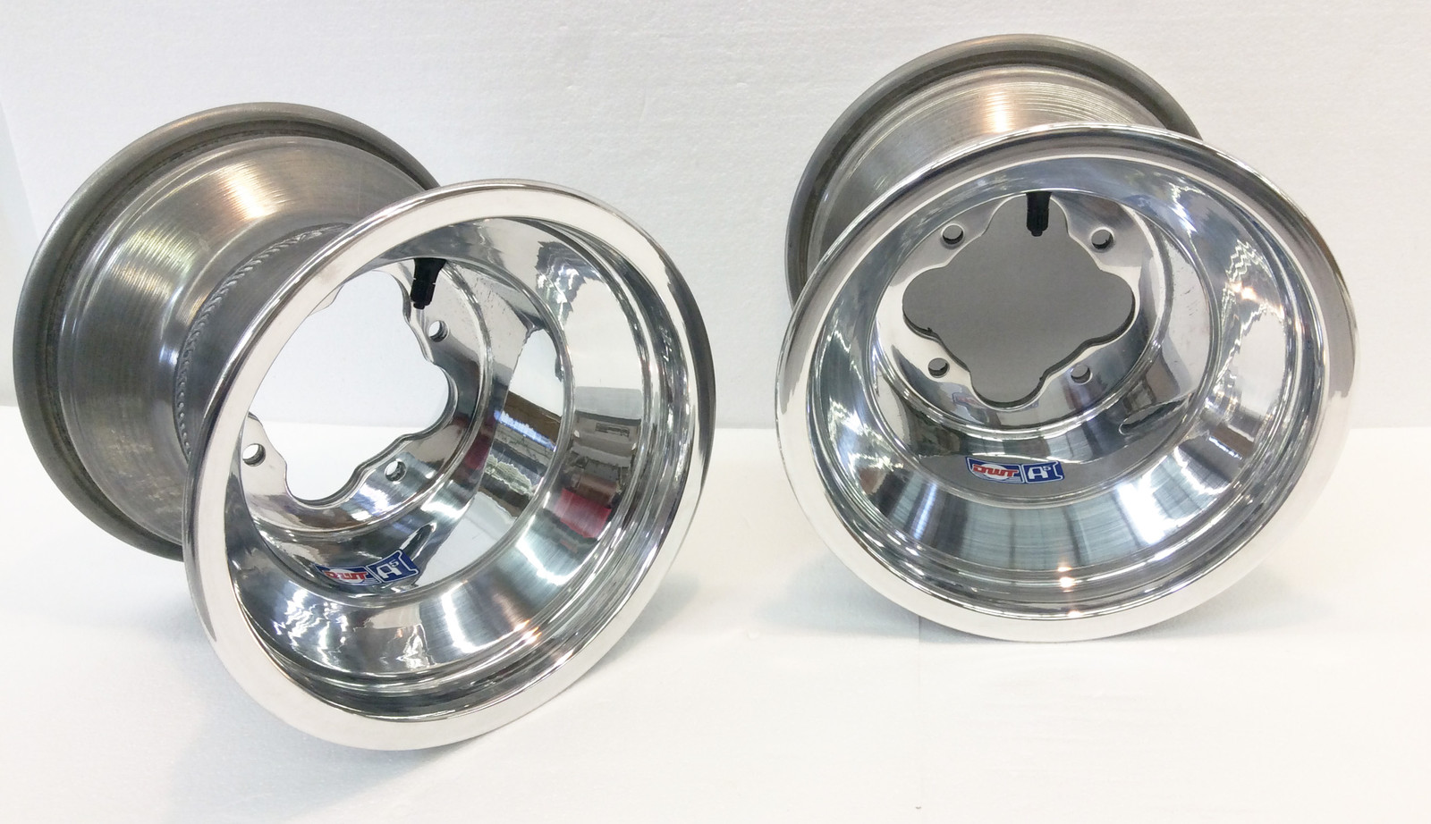 DWT Polished A5 Rolled Lip Rear Wheels Rims PAIR 9" 9x8 3+5 4/110 TRX 250R 450R