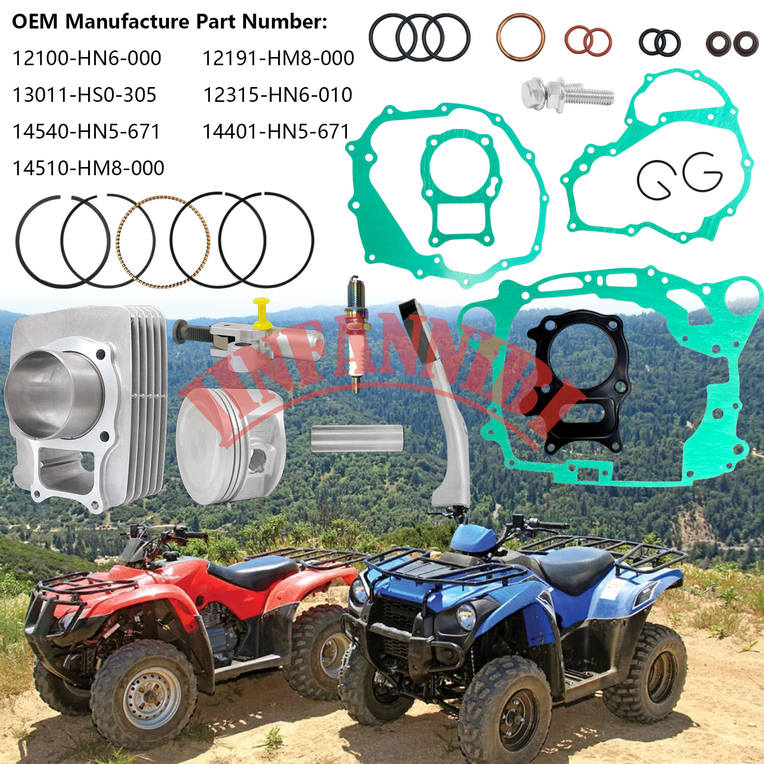 Cylinder Piston Ring Tensioner Gasket Top End Rebuild Kit for Honda Recon 250