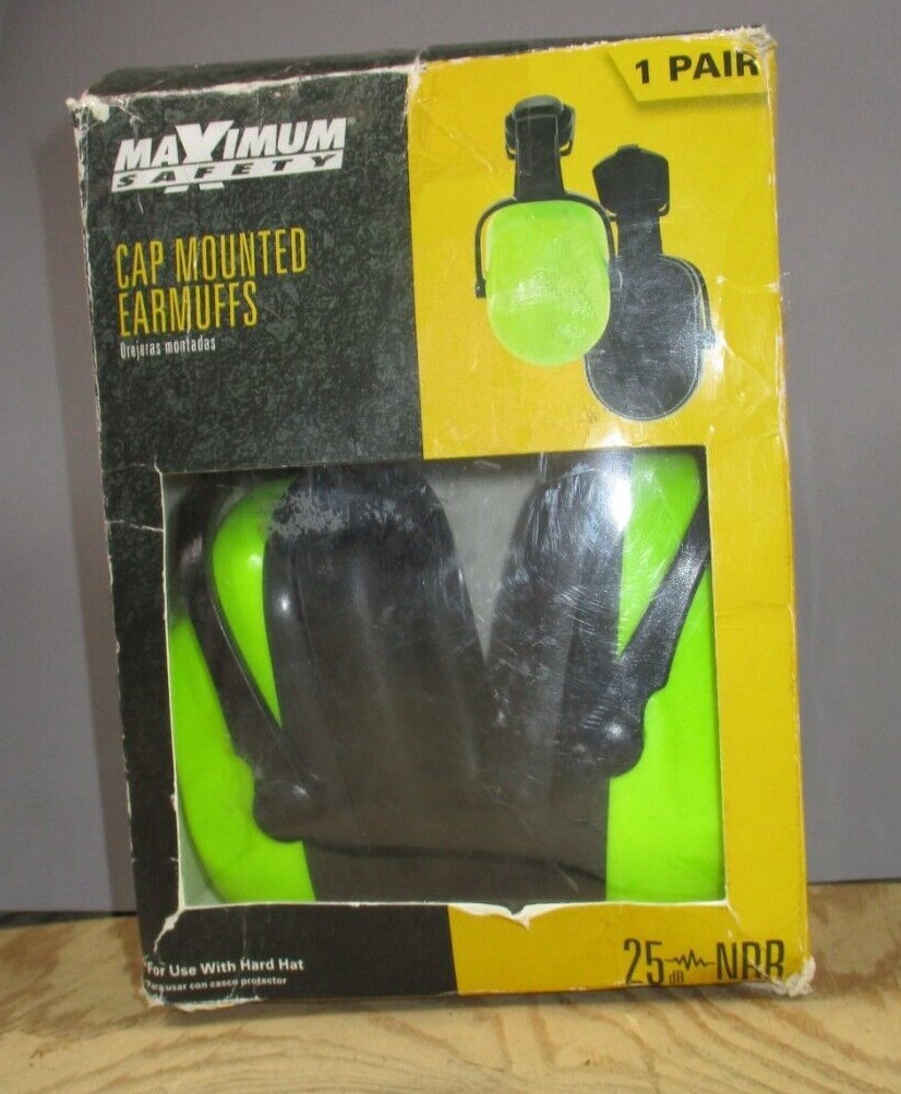 Cap Mounted Ear Muffs From Maximum Safety MXCEM25, Fits Most Hard Hats 25 dB NRR