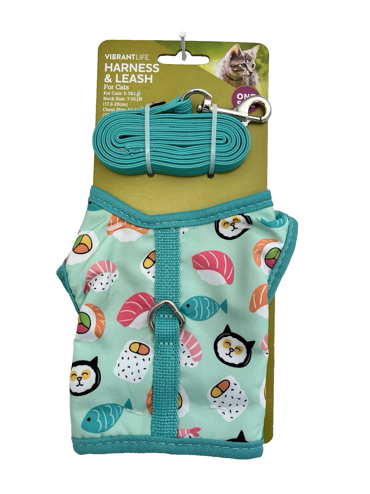 BLUE SUSHI DESIGN Vibrant Life Harness + Leash for Cats - One Size 5 - 10 lbs