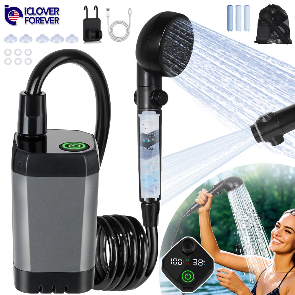Portable Camping Shower 6000mAh Rechargeable Filter Pump Outdoor Hiking Travel