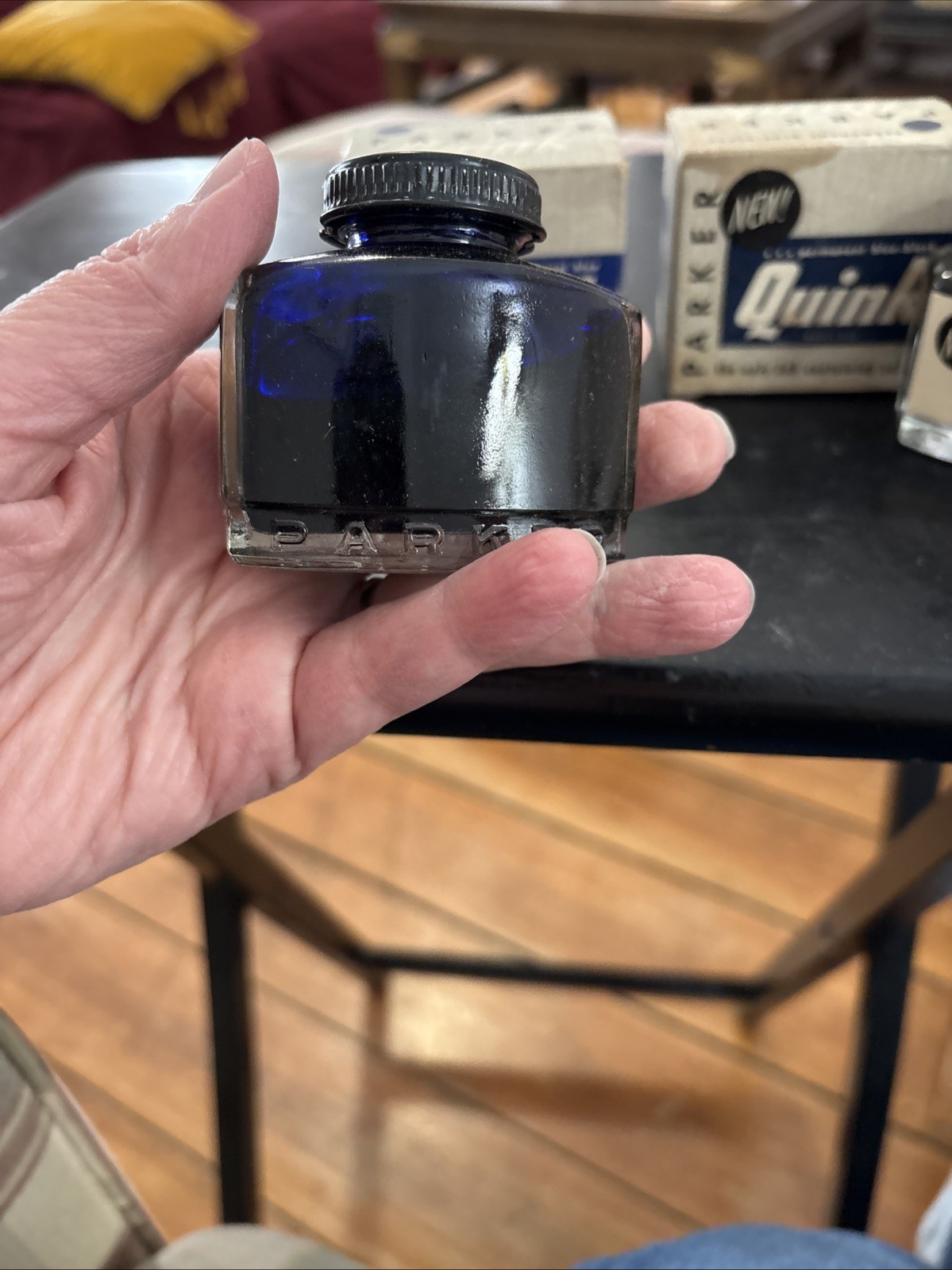 2 Parker Quink Vintage Blue Black & Royal Blue Fountain Pen Ink NOS Full New 50s