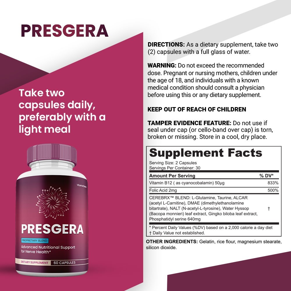 Presgera Capsules, Max Strength Nerve Health Supplement, Presgera (1 pack)