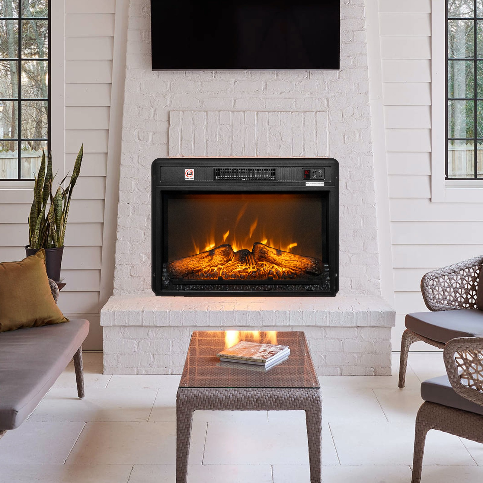 23" Electric Fireplace Insert Heater with Remote APP 6 Color Adjustable Flames
