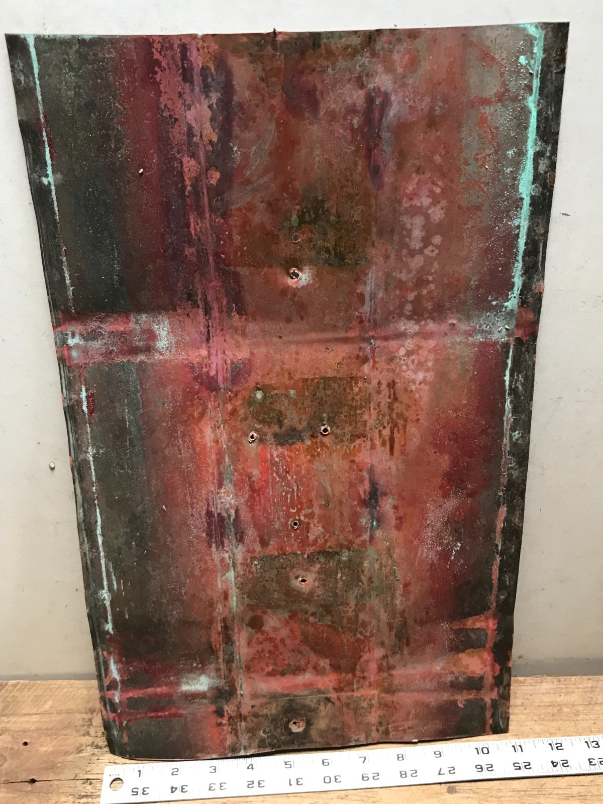 Sheet Copper 18" x 11" Natural Patina Colors Verdigris gauge 24 (N)