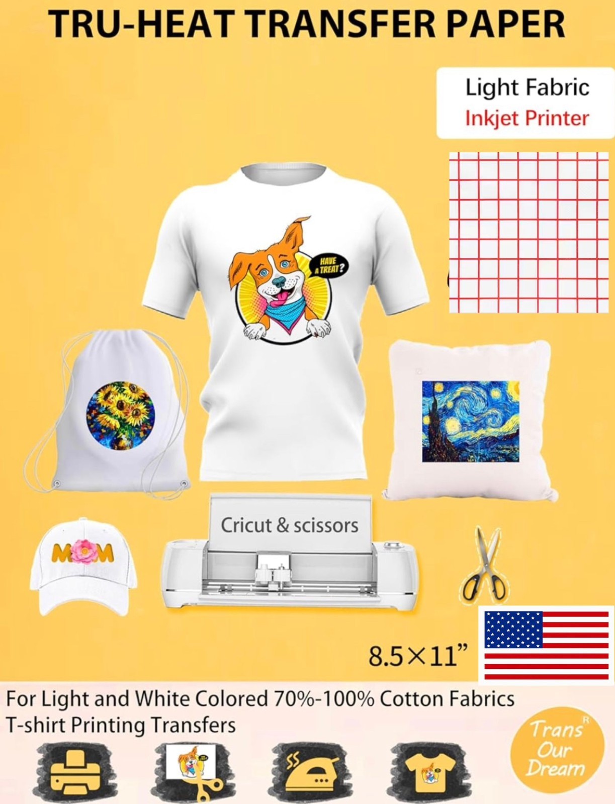 500 Sh INKJET HEAT TRANSFER PAPER RED GRID 8.5" x 11" FOR LIGHT COLOR TSHIRTS