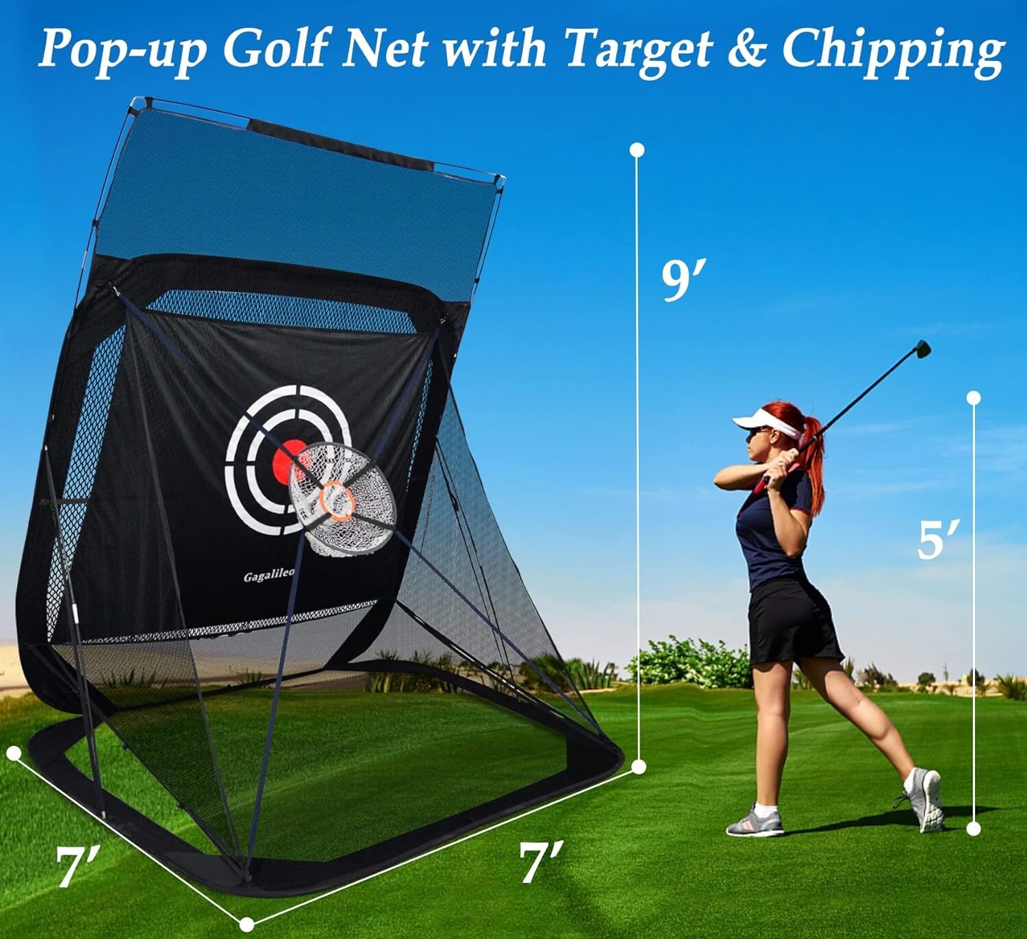 Galileo 9X7 Pop Up Golf Net Hitting Training Practice Net for Backyard
