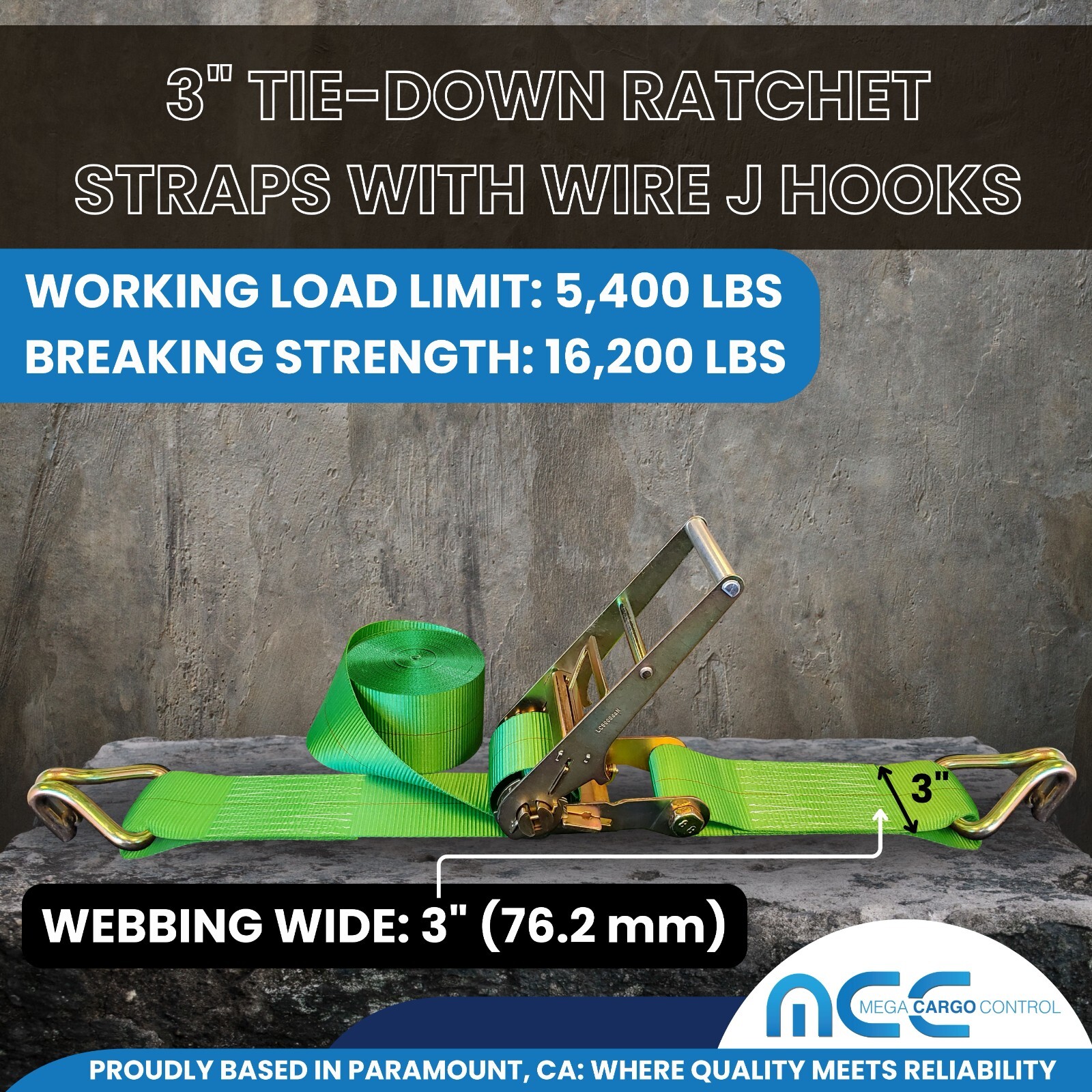 4 Pack Heavy Duty 3" x 30' Ratchet Strap w/J Hook Flatbed Truck Trailer Tie Down