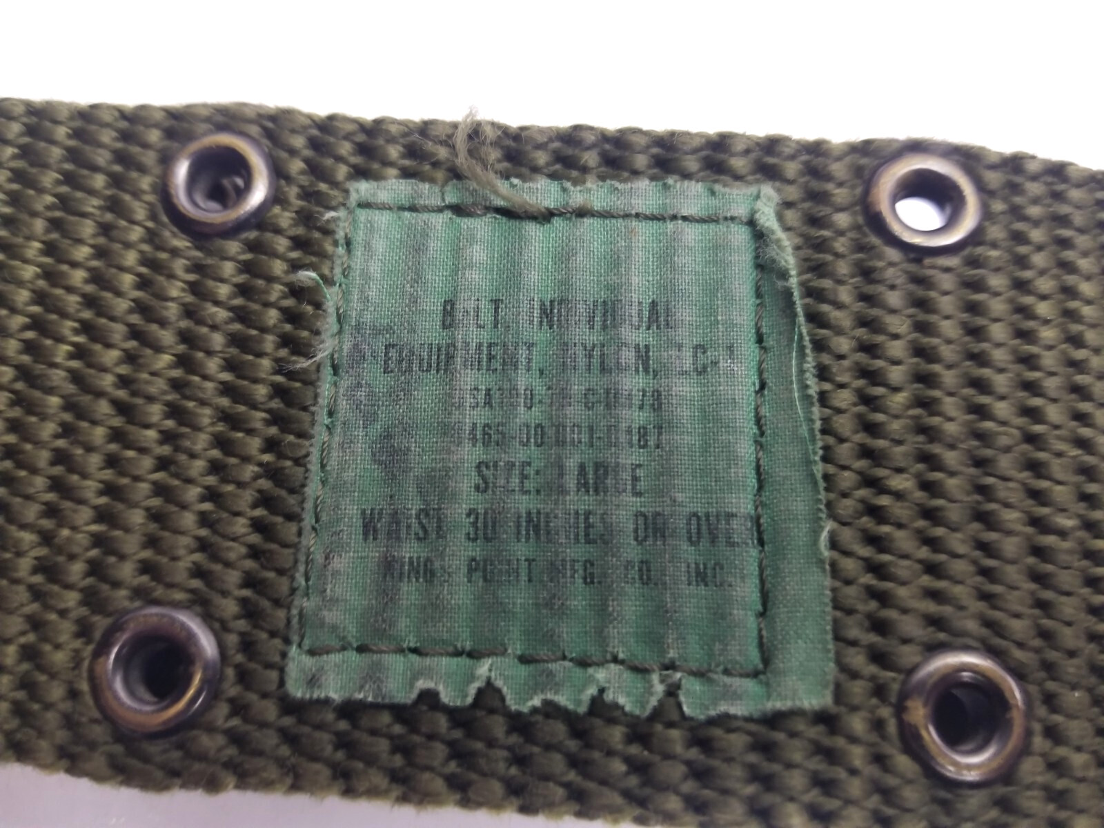 USGI Military Vintage Nylon OD Green Pistol Web Belt Brass Buckle Large