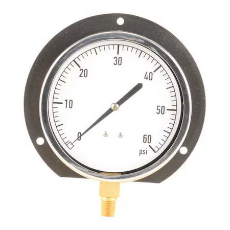 Industrial Pressure Gauge, 0 To 60 Psi, 4 1/2 In Dial, 1/4 In Npt, Bottom