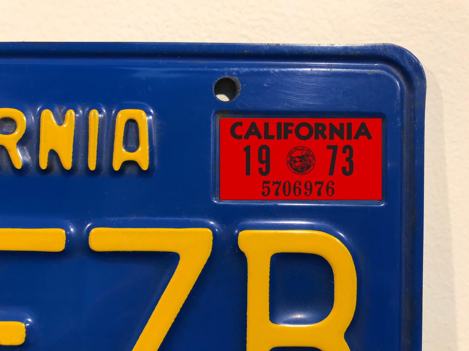 1973 California License Plate Registration Sticker, YOM, CA DMV