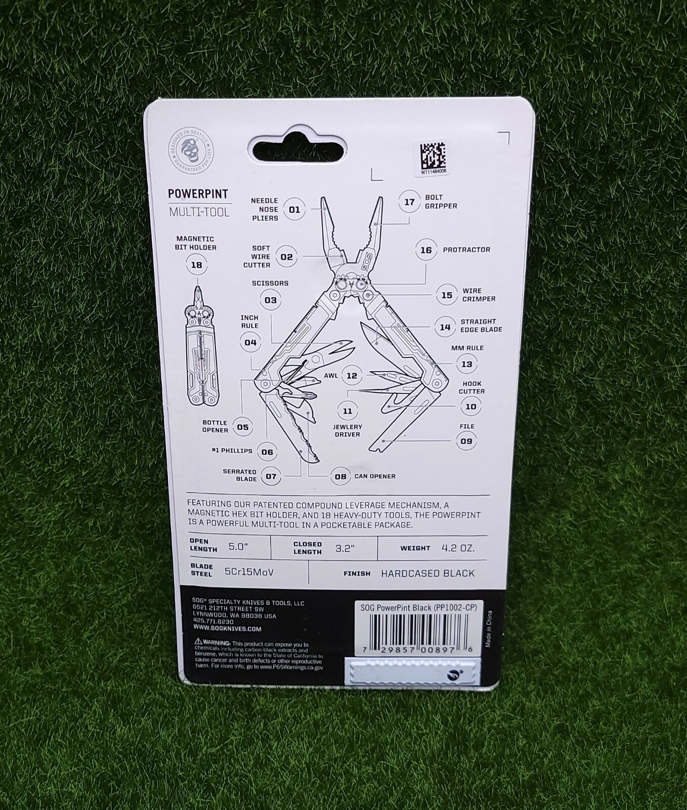 SOG Powerpint Black Needlenose Pliers Scissors Knife MultiTool Pliers PP1002-CP