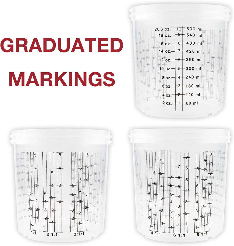 50pcs PPS CUPS Disposable Paint Spray Gun Cup Liners and Lid System 600ML 20oz