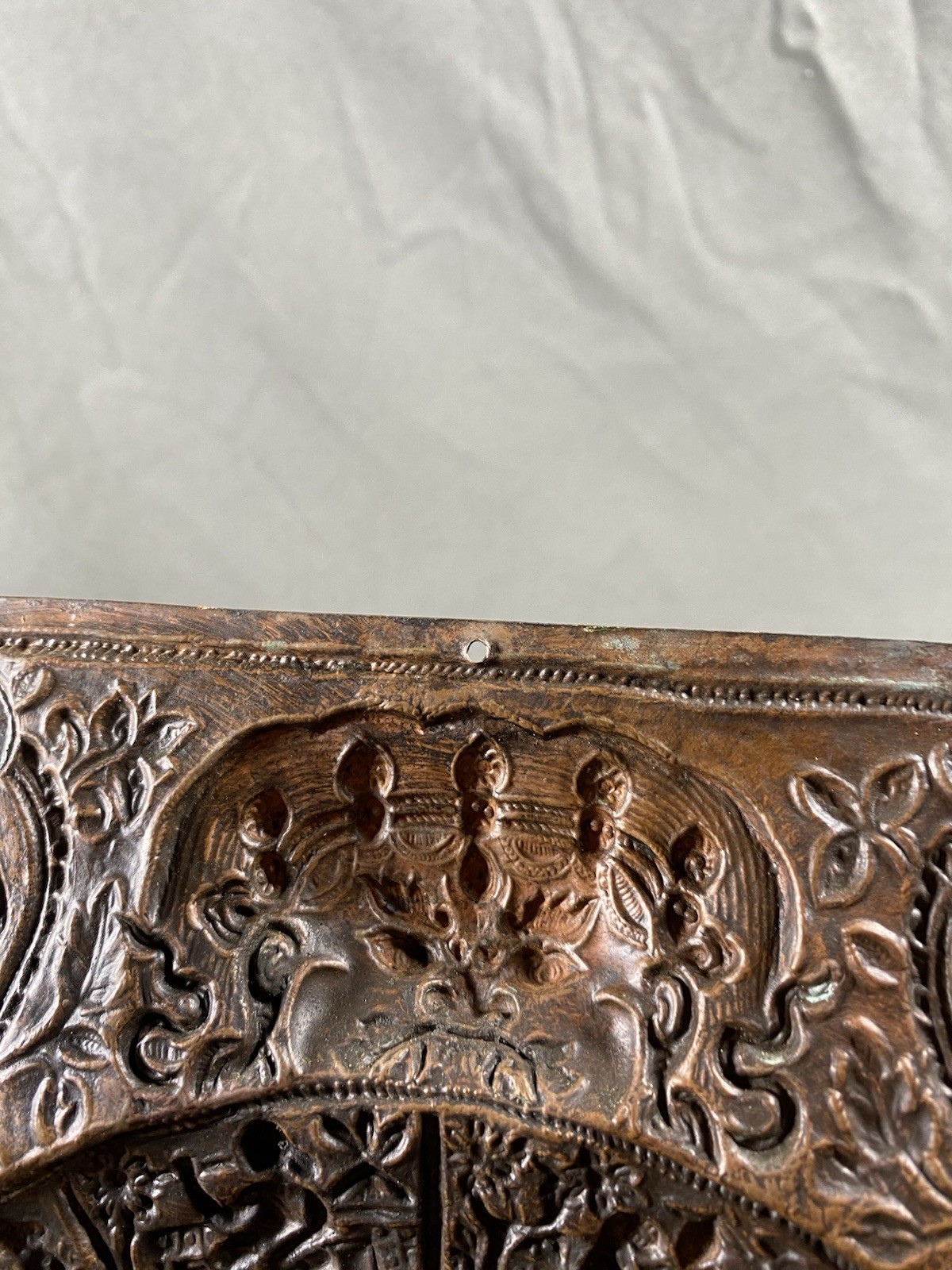 Antique Tibetan Zodiac Repousse Copper Panel Mandala Demonic Deity 10x8”