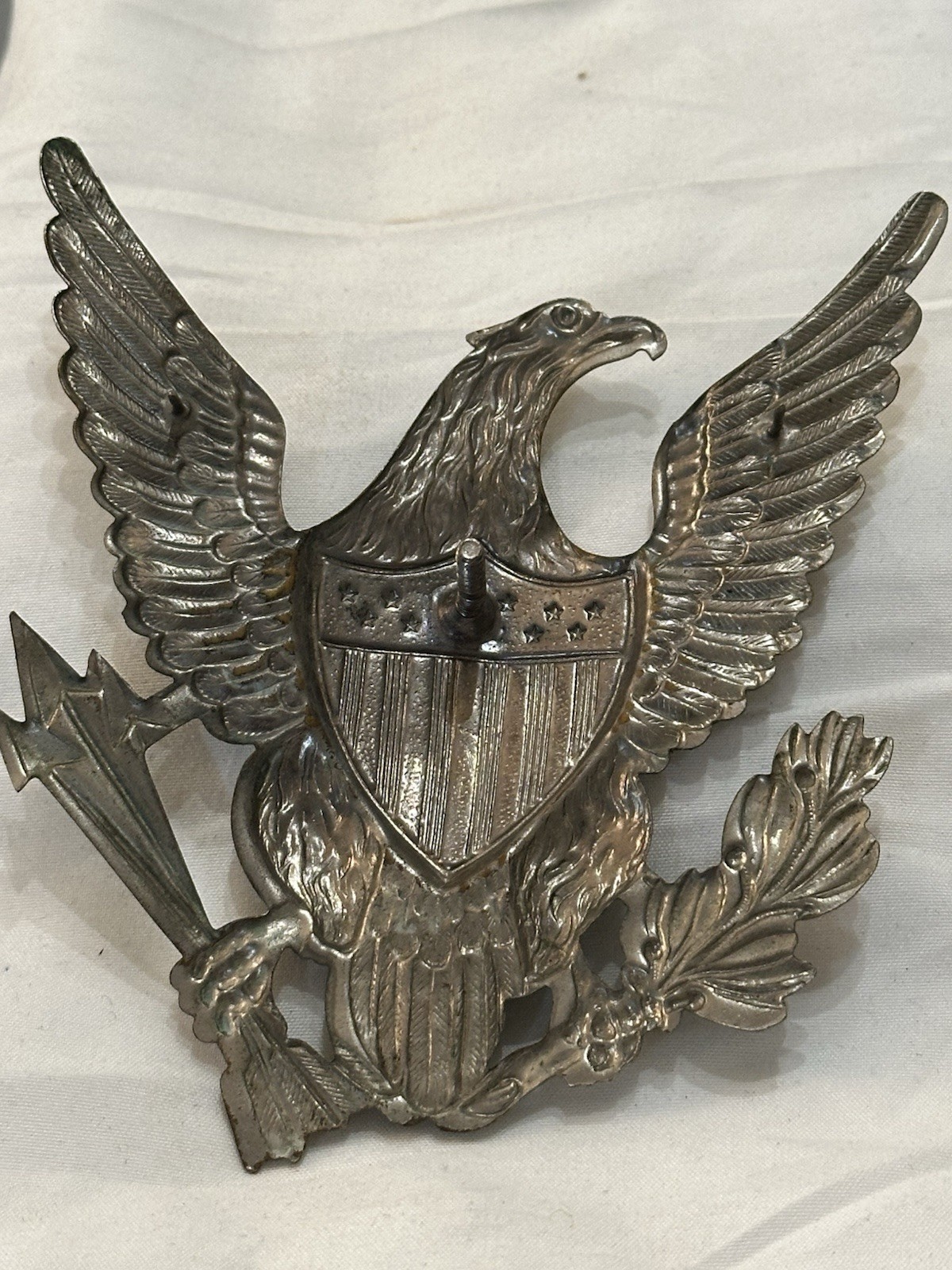 1870’s Silver On Brass Troop H, Eagle Shako Hat Plate W/ Post & Letter “B”.