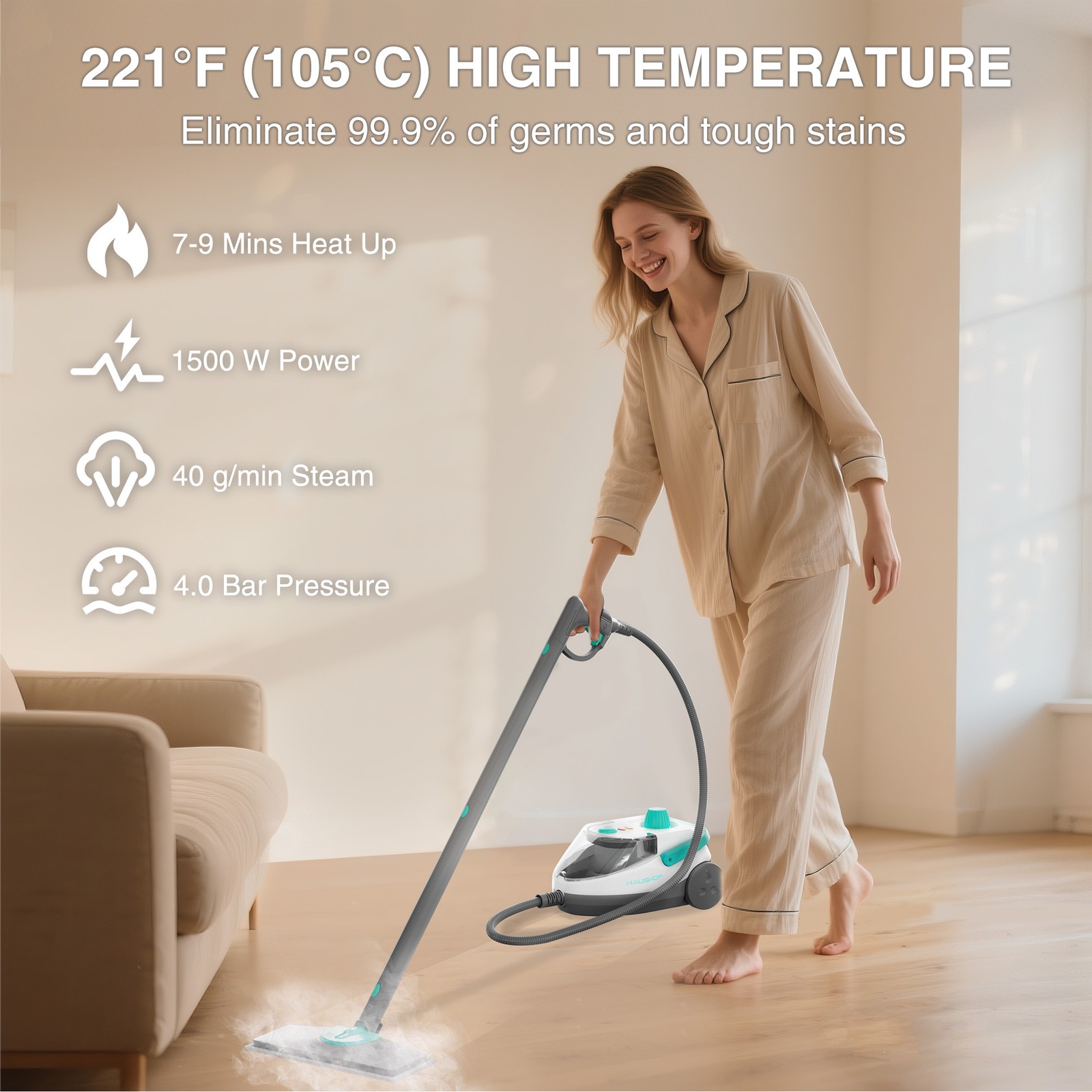HAUSHOF 1500W High Pressure Steam Cleaner Steambot Multipurpose Cleaning Machine