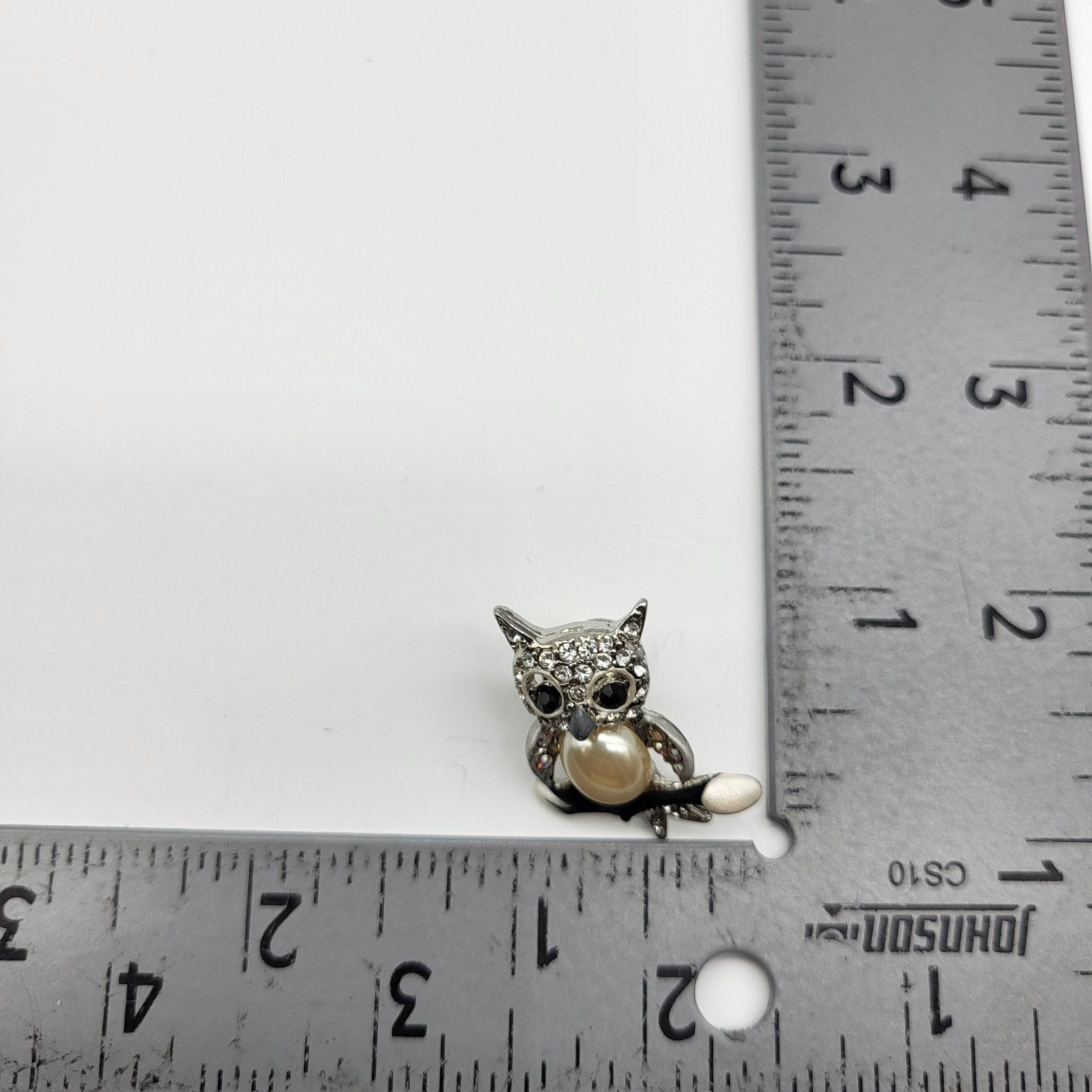 Fun Whimsical Owl Tie Tack lapel pin rhinestone bird Estate Jewelry