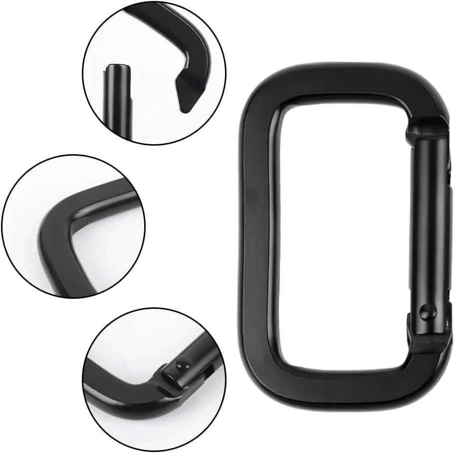 6 Pack Rectangle Carabiner with Black Key Rings Carabiner Clips D Ring Spring Sn