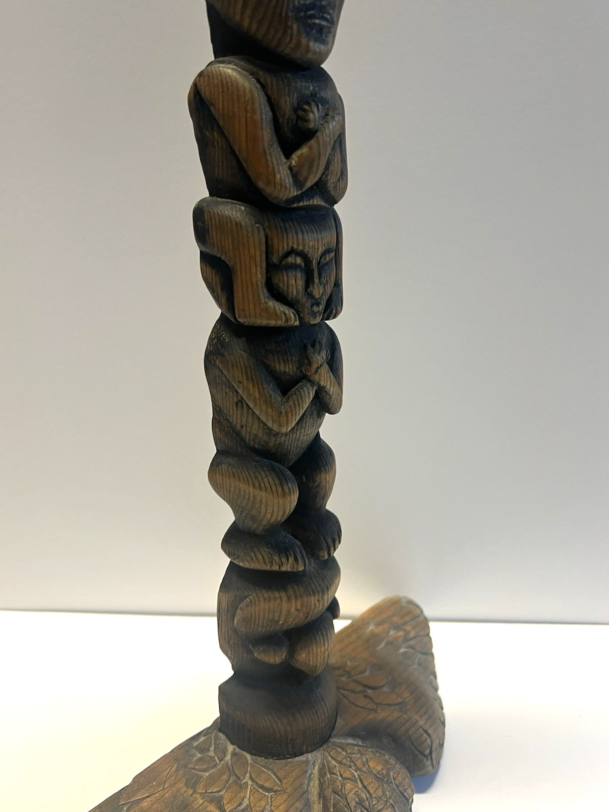 Antique Native American Indian Hand Carved Wooden Eagle Totem Pole; Large 24"