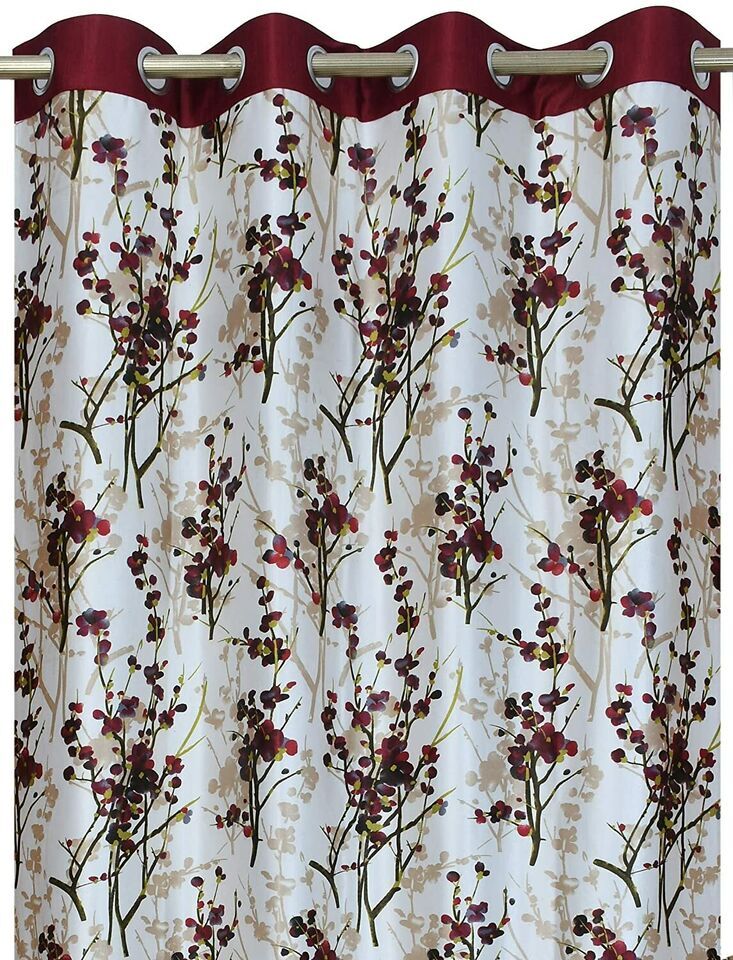 3 Piece Floral Shaded Grommet Ringtop Door Window Curtains Set 5 7 9 Feet Maroon