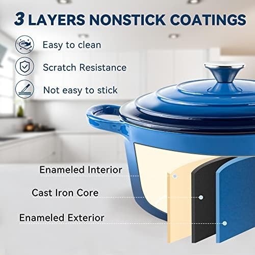 6 Quart Enameled Cast Iron Dutch Oven for Sourdough Bread Le Creuset with Du...