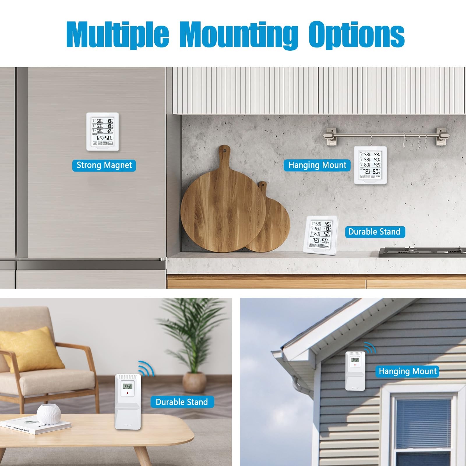 Indoor Outdoor Thermometer Wireless with 3 Remote Sensors Digital Temperature