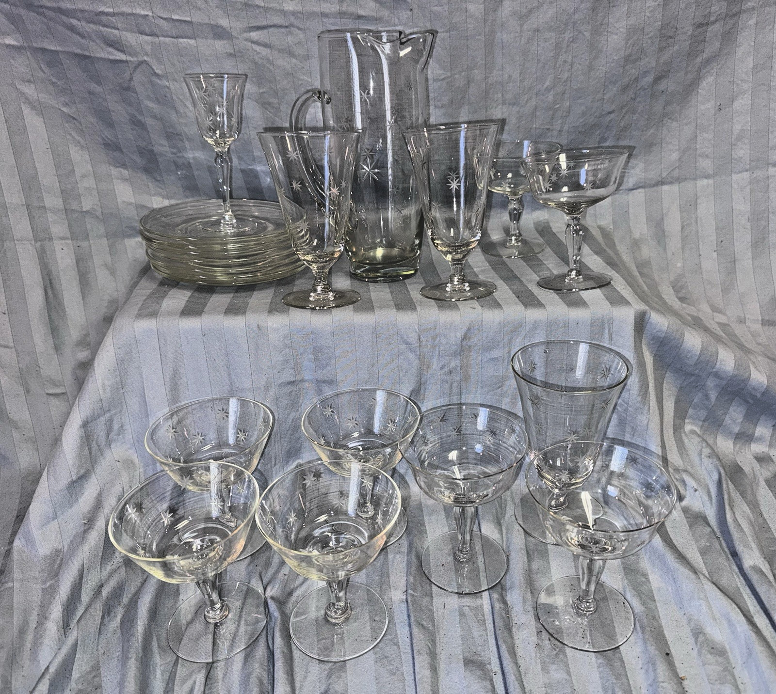 Vintage 1950s MCM Atomic STAR DUST by C G QUARTEX Cocktail Set Pitcher and More