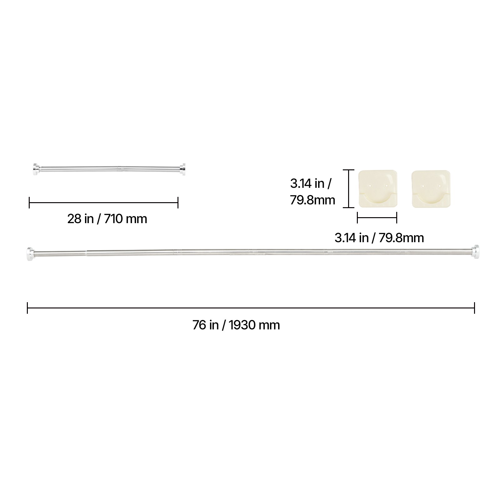 Uimoso Adjustable Tension Shower Rod, 28-76 in, Stainless Steel, Silver