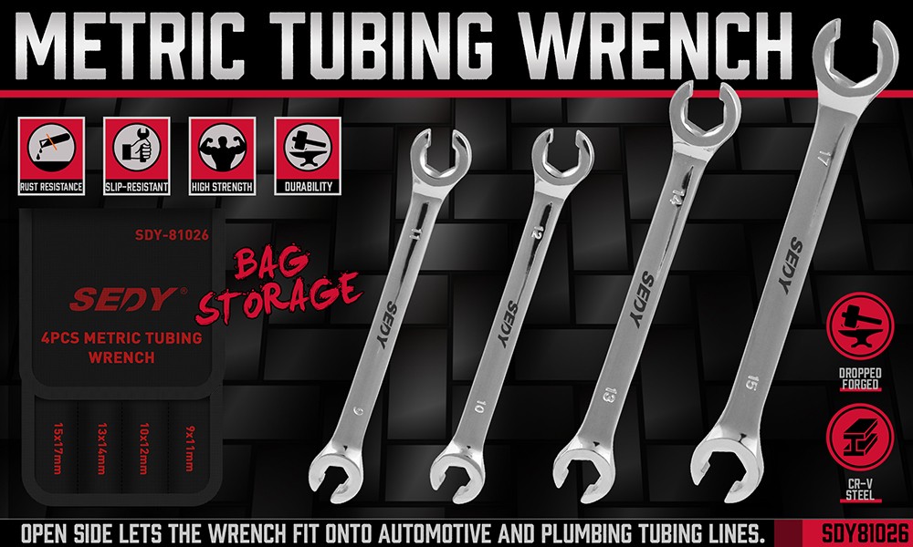 8Pcs Flare Nut Wrench Set Offset End Spanner Metric SAE Portable Organizer Pouch