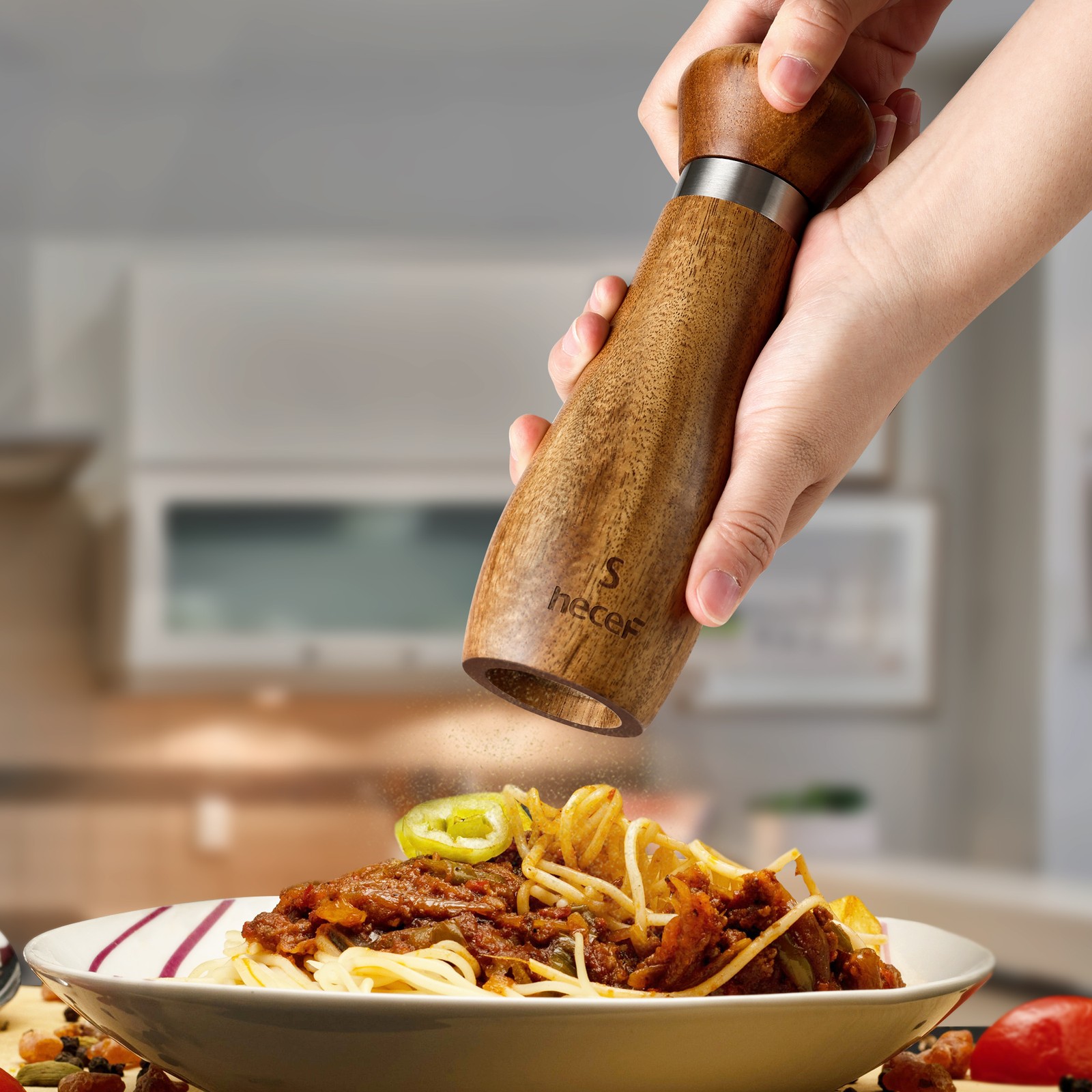 2PCS Wooden Salt and Pepper Grinder Set 20CM Large Mill w/Customized Coarseness