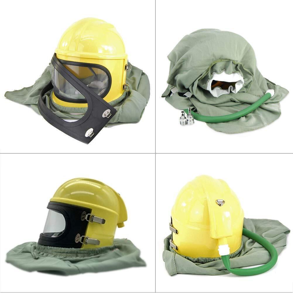 AIR FED Supplied Safety Sandblast Helmet Sand Blast Hood Protector Yellow+10Lens