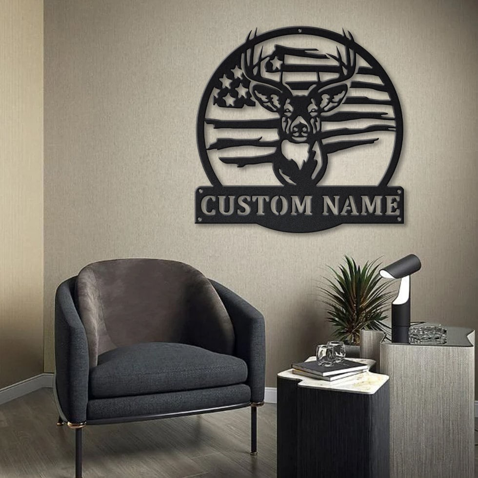 Personalized Deer Hunter Metal Sign LED Light Wall Decor