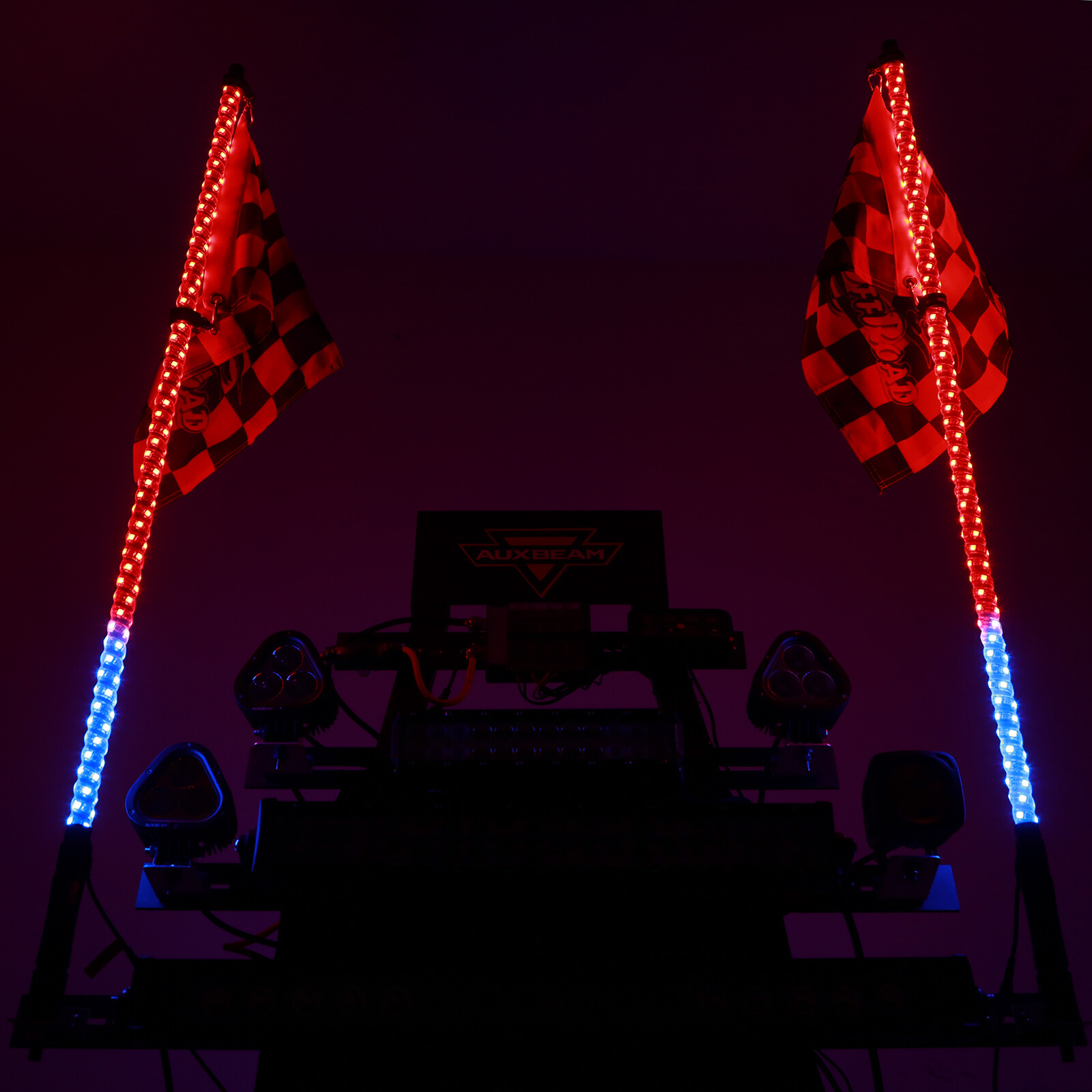 AUXBEAM Pair 3FT Sprial RGB LED Whip Lights+Roll Cage Mount Bracket Off-road UTV