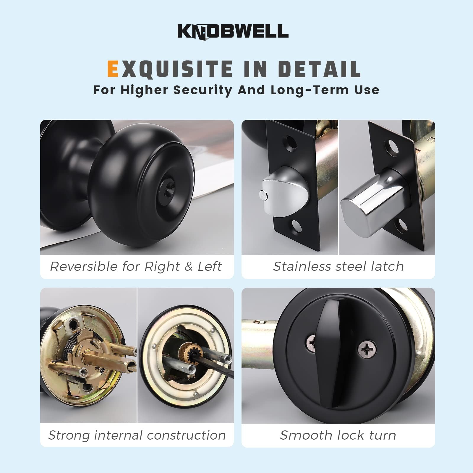 Entry Door Knob Deadbolt Combo Single Cylinder Keyed Alike Matte Black 3 Pack