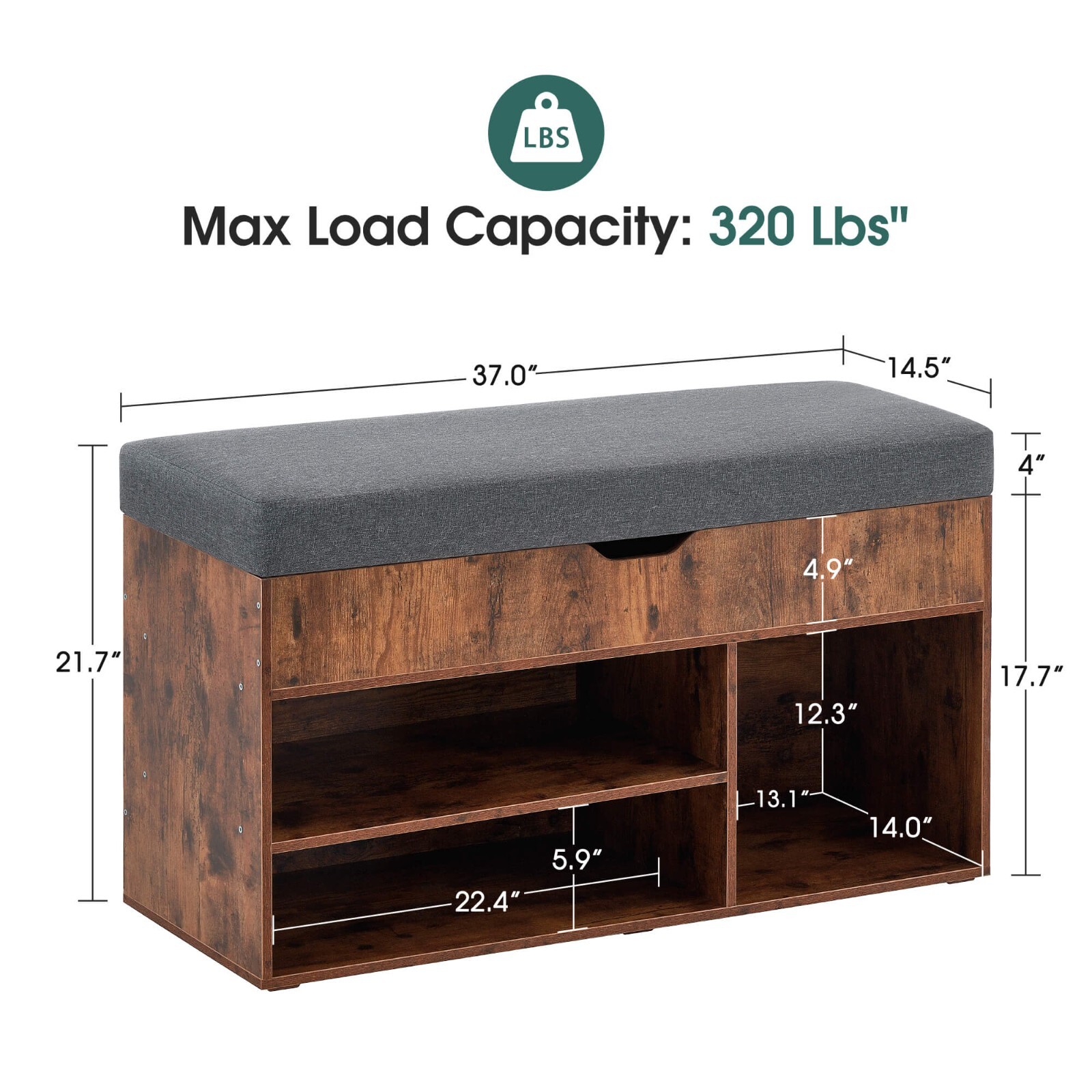 ivinta 37" Storage Bench with Padded Cushion for Living Room, 7702