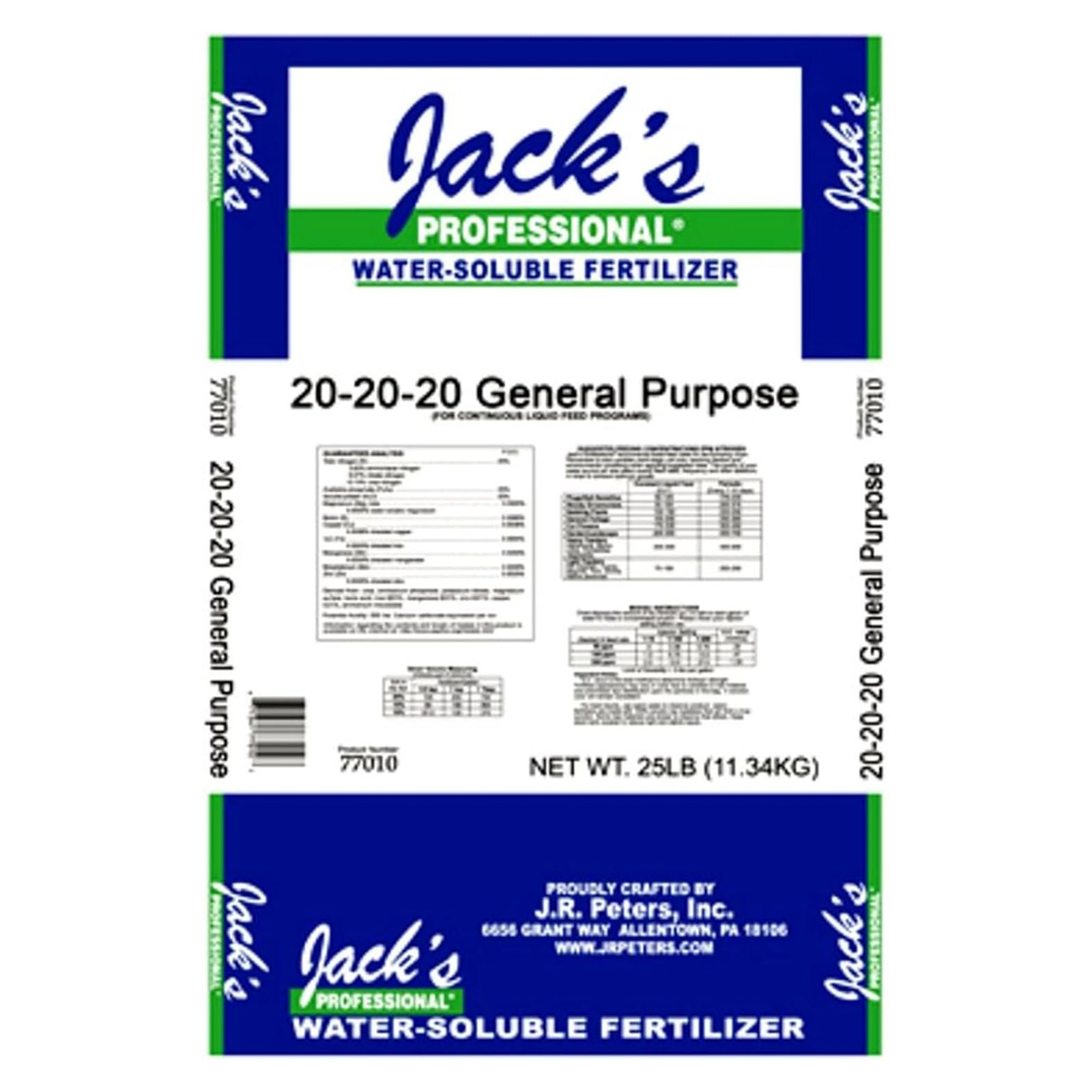 Jack's Professional 20-20-20 General Purpose Water-Soluble Fertilizer, 25lbs