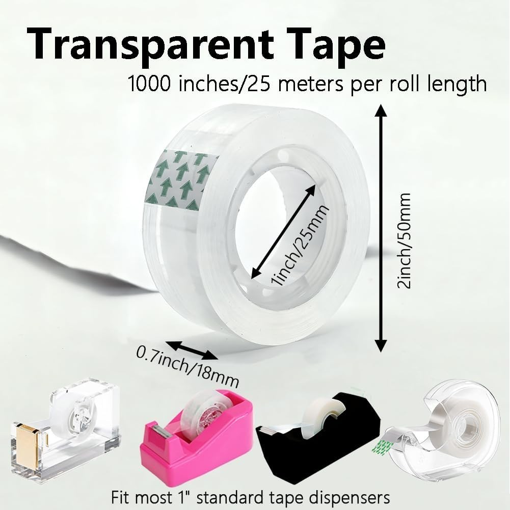 Clear Transparent Tape Rolls 3/4" x 1000" Dispenser Refill 12 Tape Rolls Scotch
