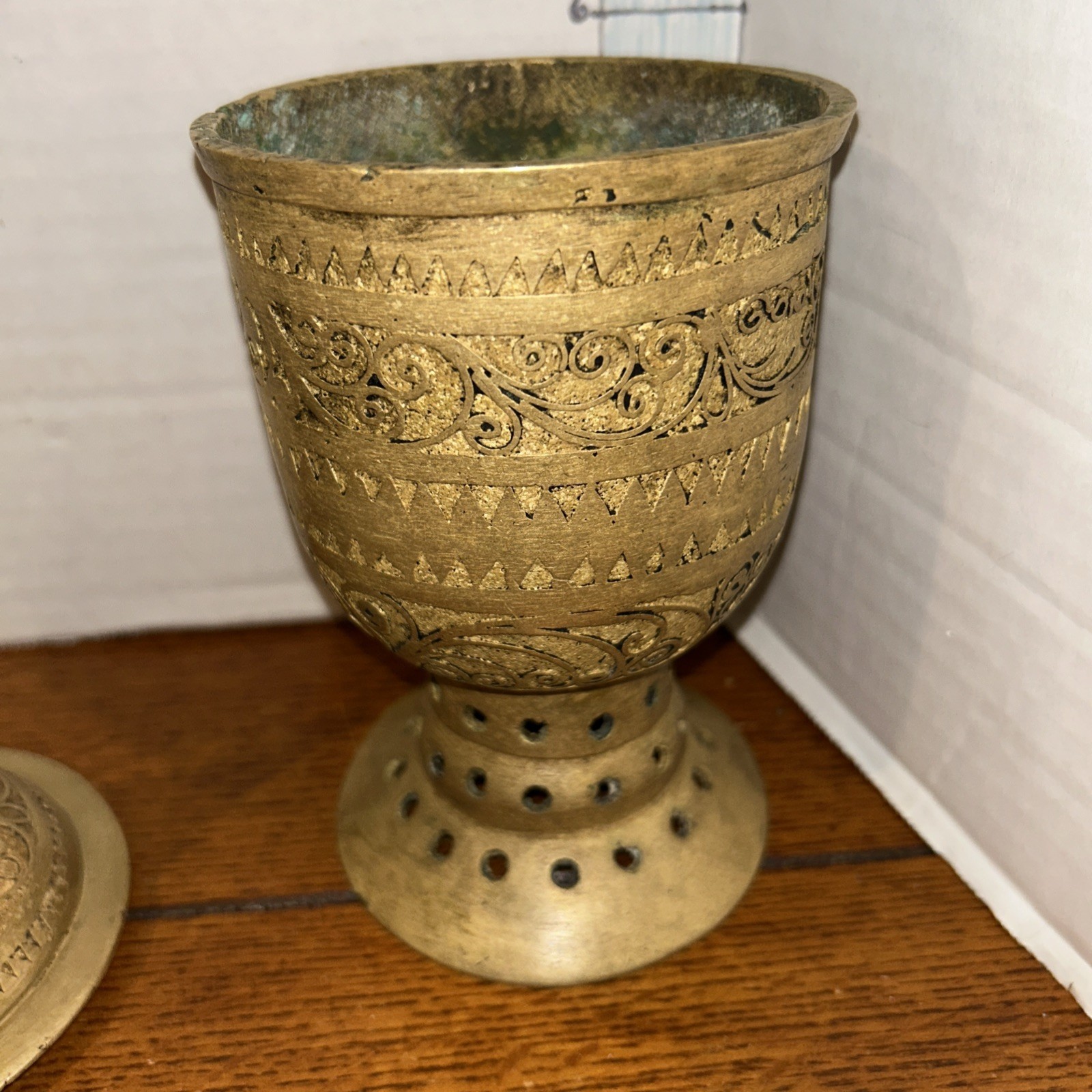 Heavy Antique Asian Brass Incense Burner 10.5" tall