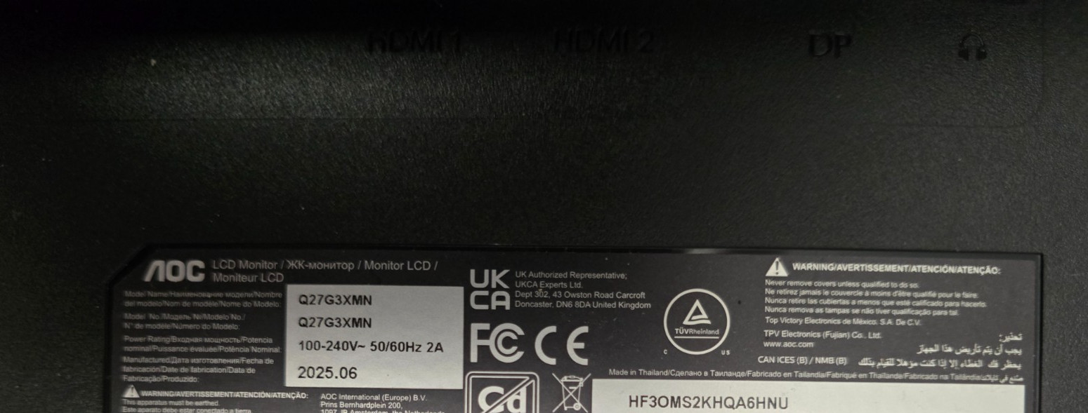 AOC Q27G3XMN 27" QHD Gaming Monitor, 2560x1440, Mini LED # 2928E Y