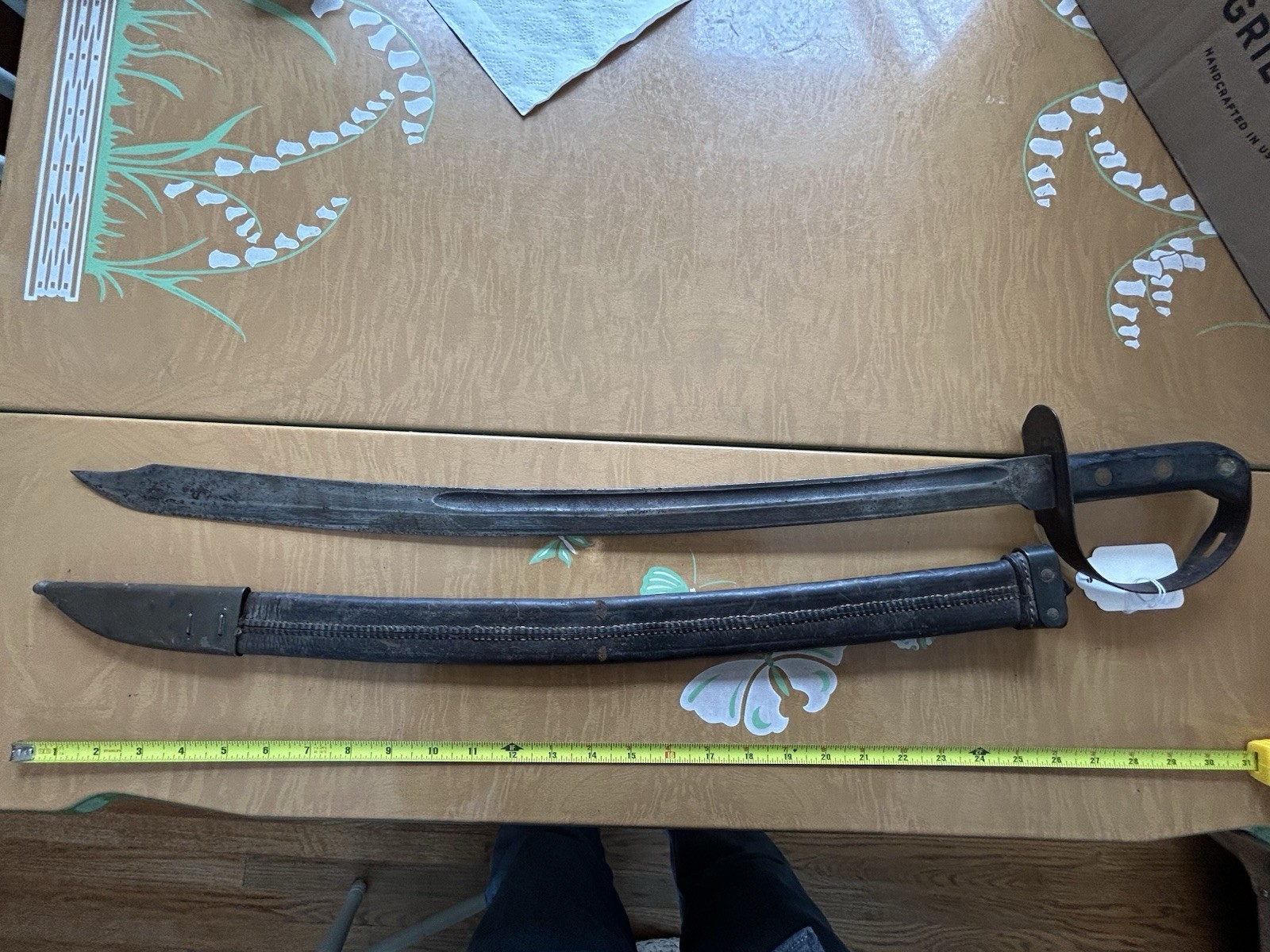 WWI Model 1917 Or M1941 USN Naval Cutlass Saber W/ Leather Sheath