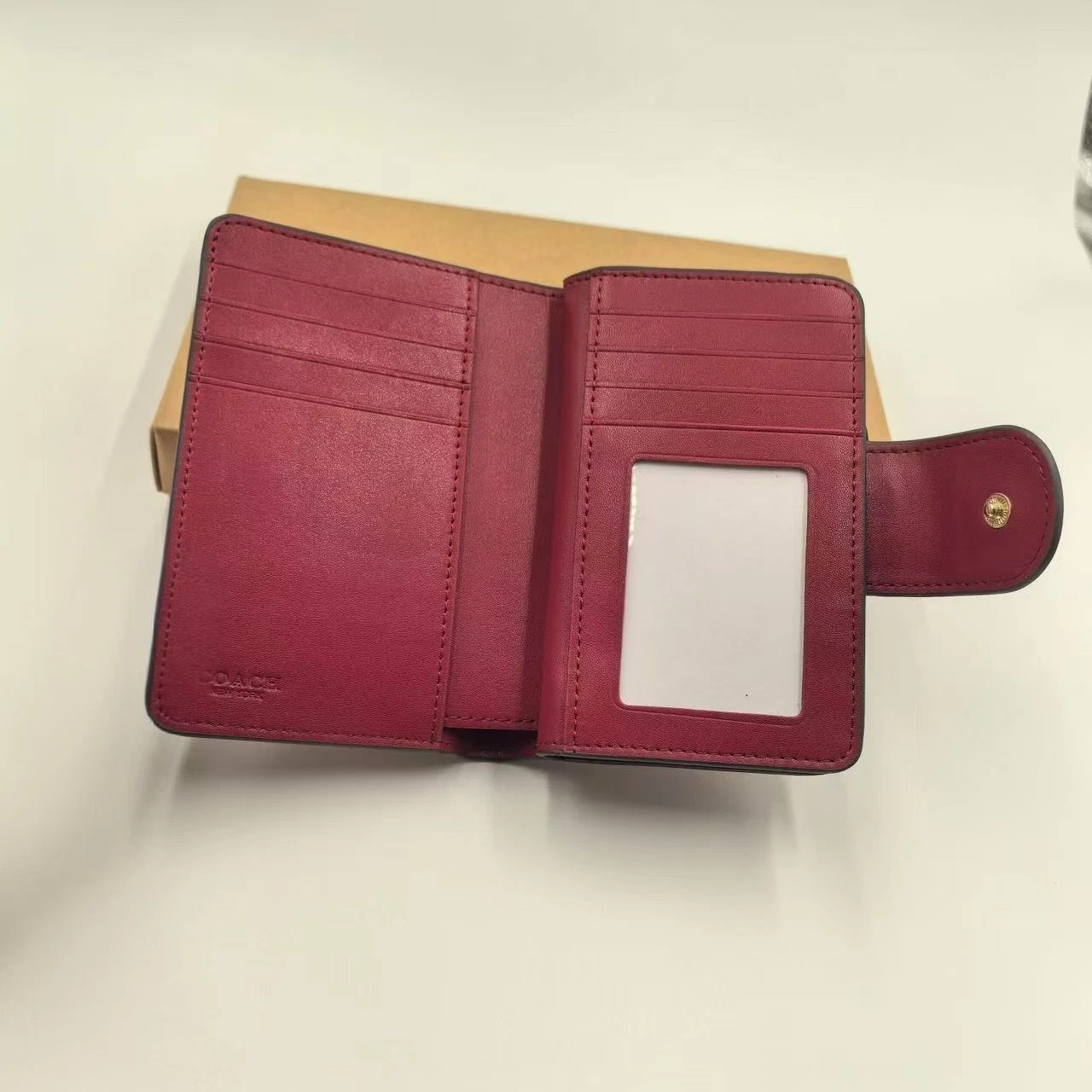 Coach Med Corner Zip Wallet Clutch CZ342 Brown Signature Canvas Cherry Print