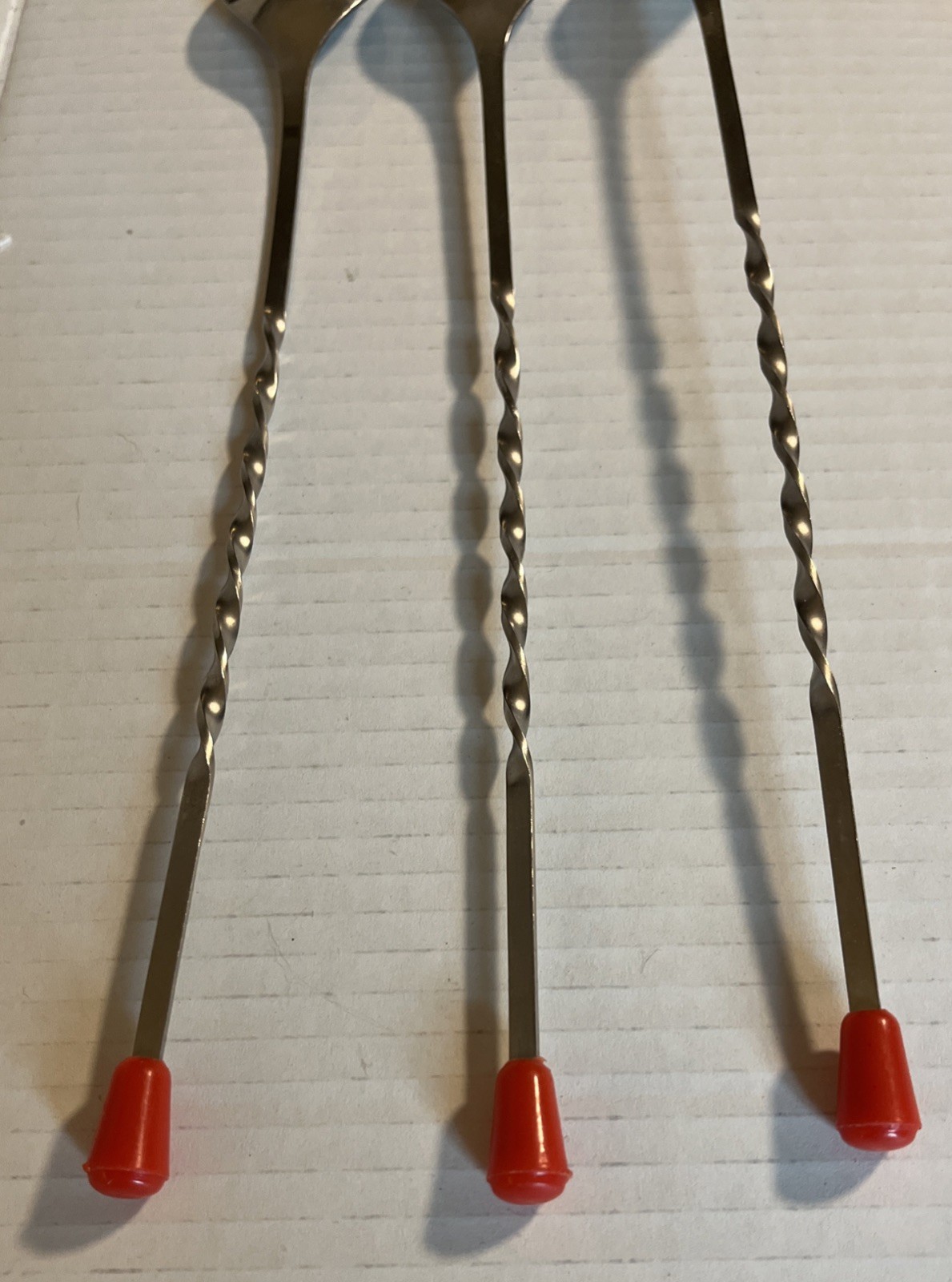 Stainless 11-1/4” Red End Bar Spoon Twisted Handle Cocktail Stirrer Lot of 3
