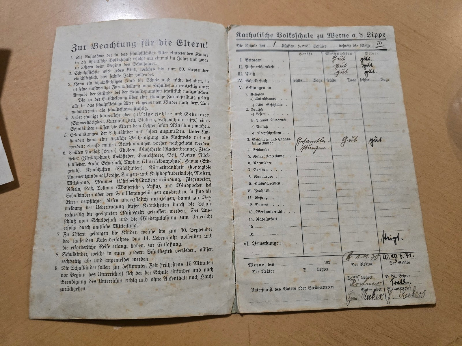1930–1937 Third Reich Jugend German School Report Book Zeugnis Heft Wilhelm Reck