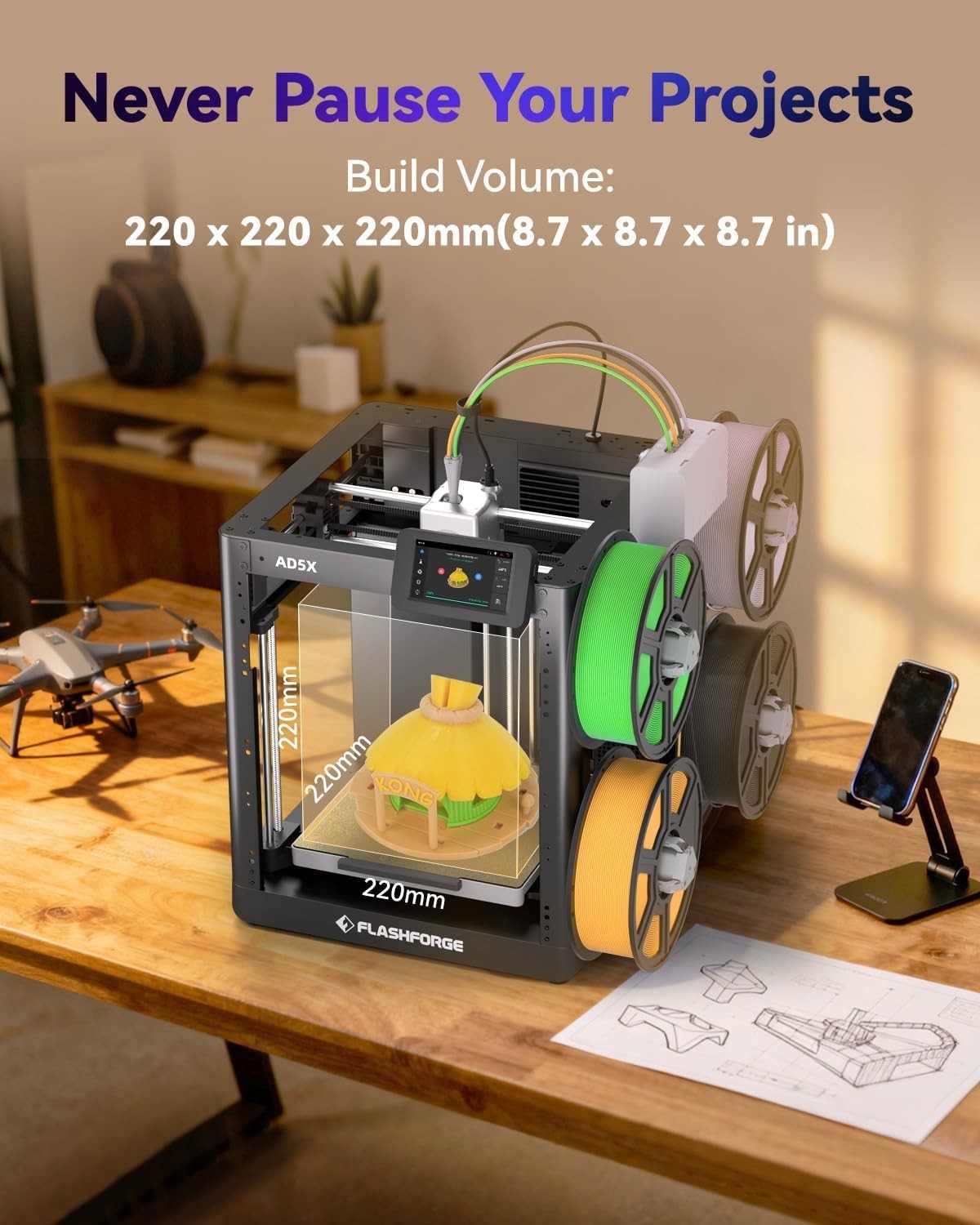 FLASHFORGE AD5X Multi-Color 3D Printer w/ IFS Max 600mm/s High Speed Printing US
