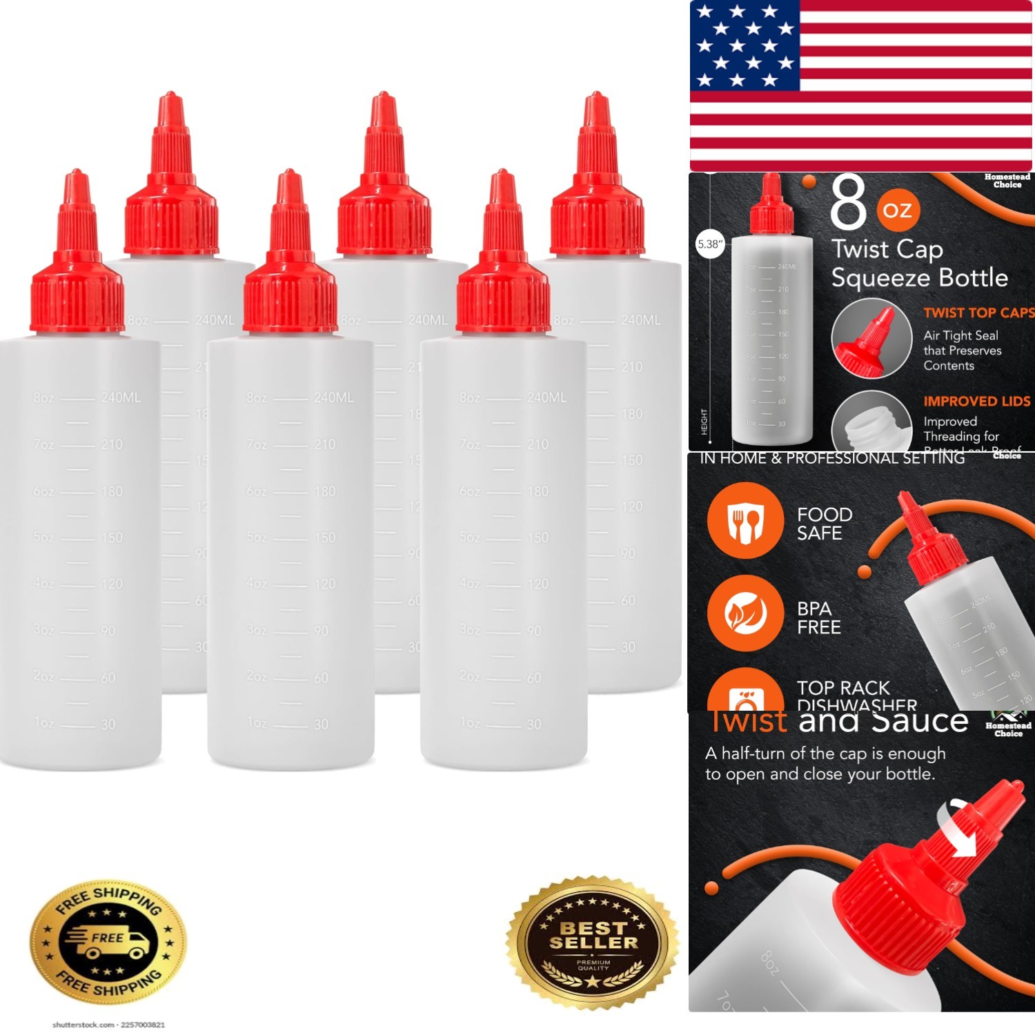 6-pack Plastic Squeeze Bottles for Sauces - 8oz Condiment Squeeze Bottles for...