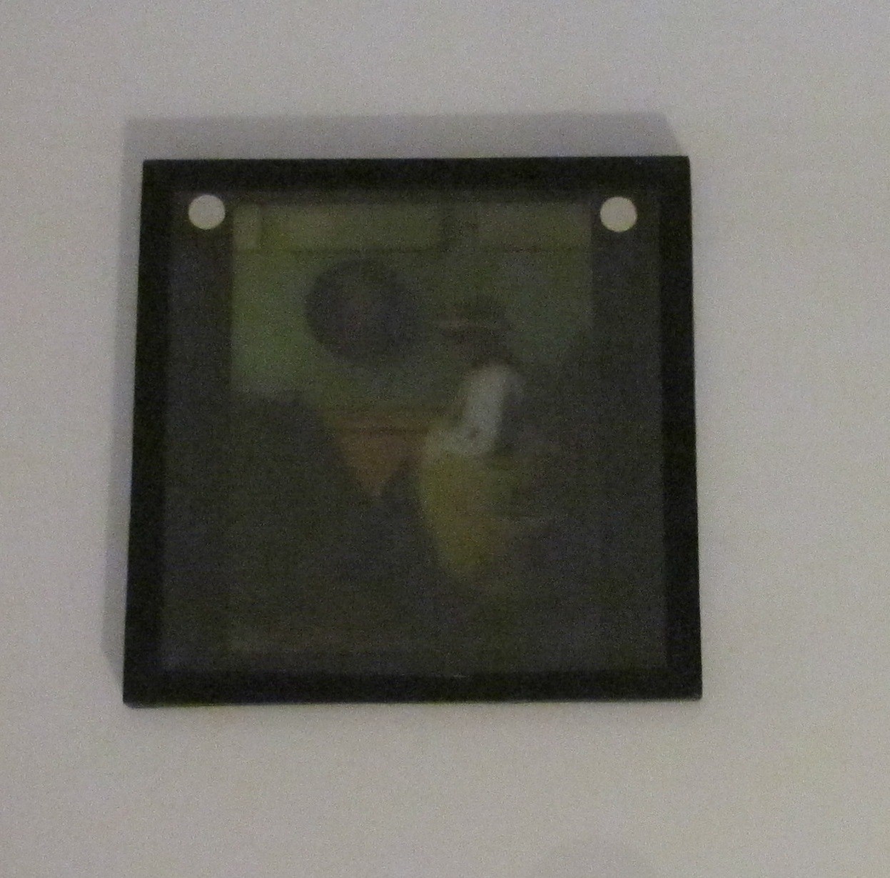 Glass Magic Lantern Slide LADY SEATED NEAR PAINTING C1910 PHOTO