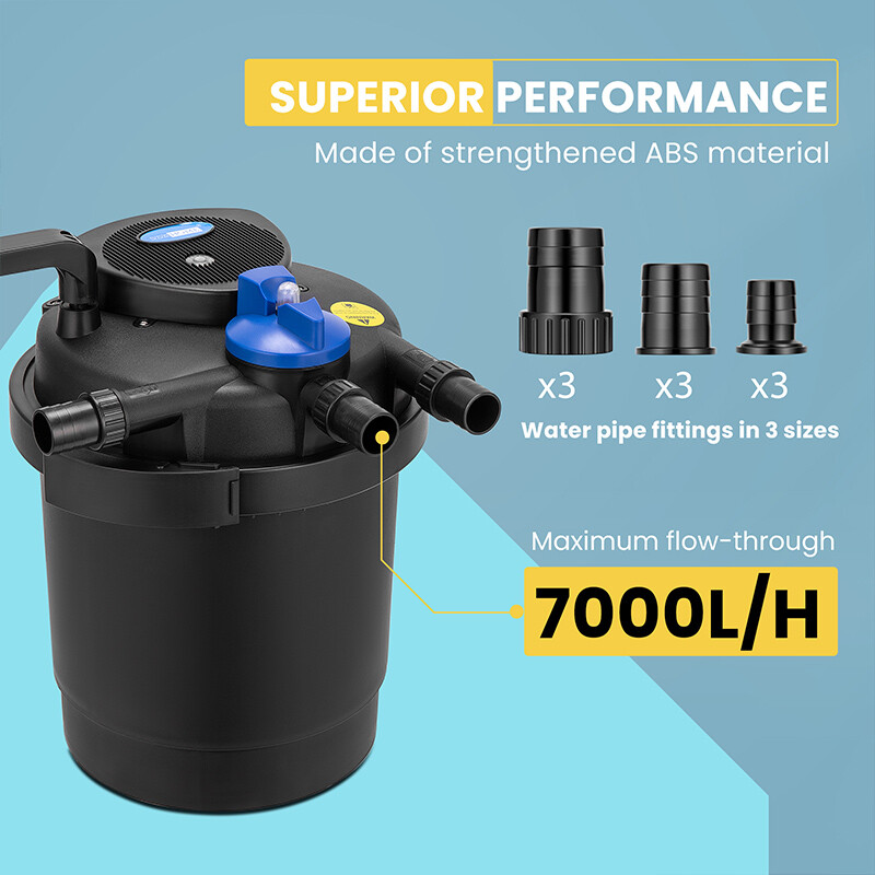 Pond Pressure Bio Filter with 13W UV Light for Koi Ponds 1000/1600/2100/2600 Gal