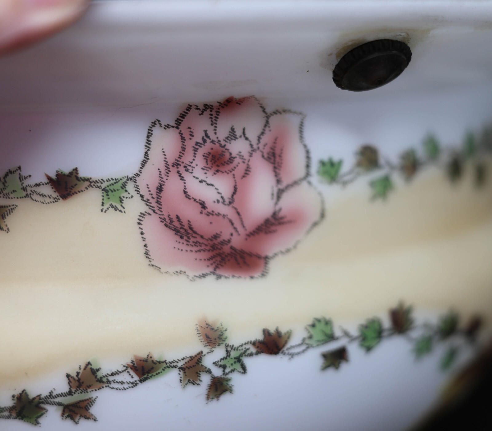 Vintage Large Hanging 3-Chain Glass Light Shade Lamp Part 14.25" Diam x 5" Roses