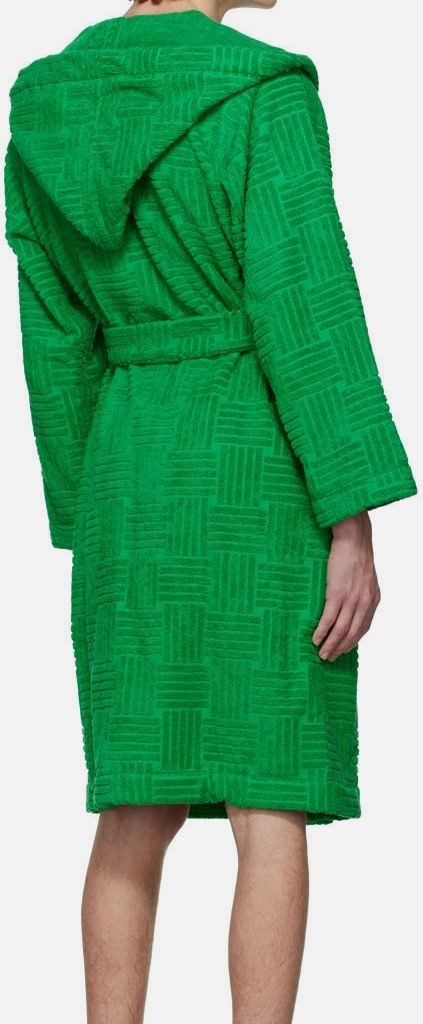 Bottega Veneta Men's Green Venta Intrecciato Pattern Hooded Bathrobe Size M