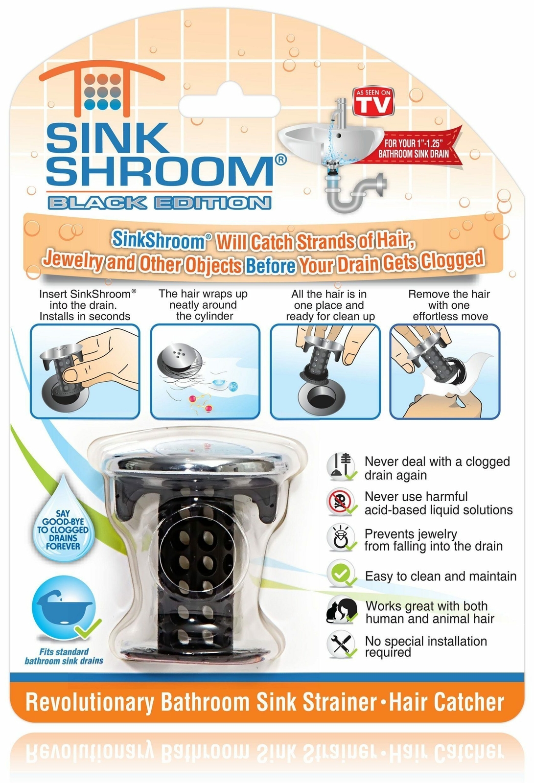 SinkShroom® Black Ultimate Hair Catcher Snare Strainer for Sink by TubShroom